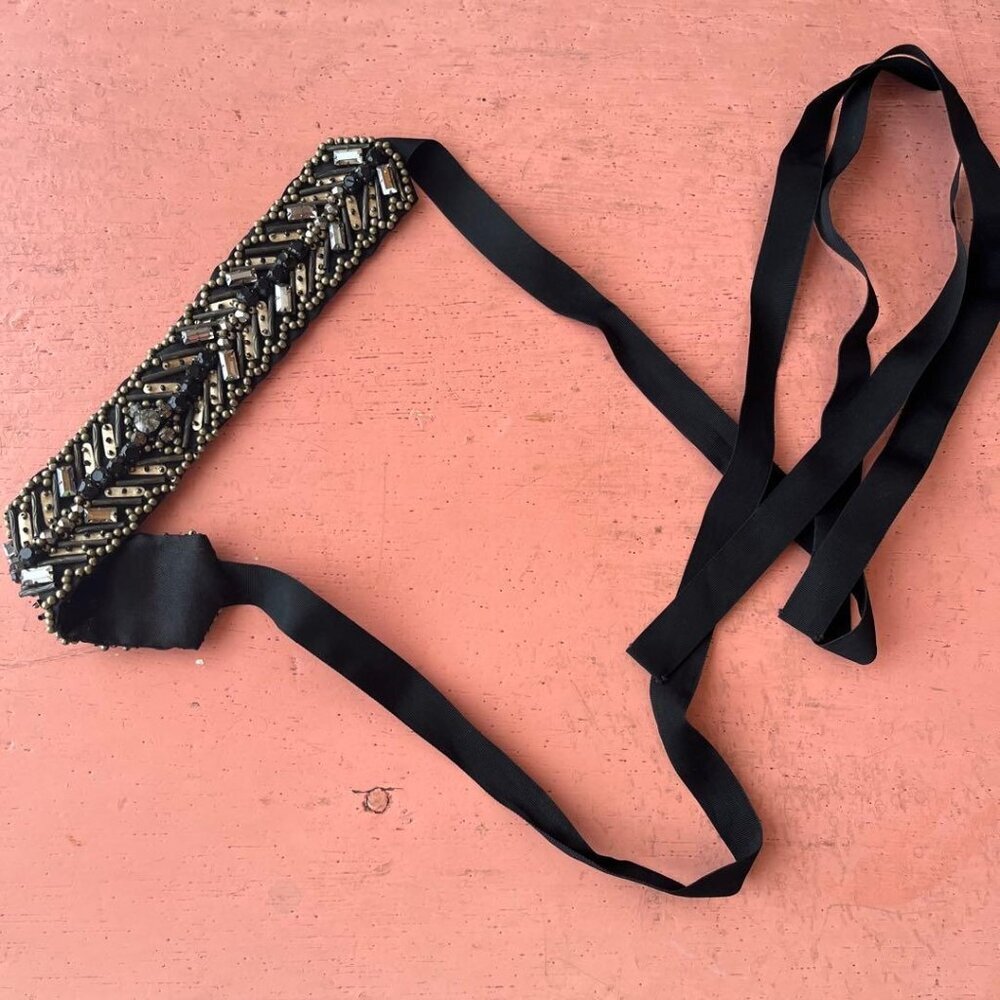 Marni Black Ribbon Wrap Necklace Convertible Embellished Belt